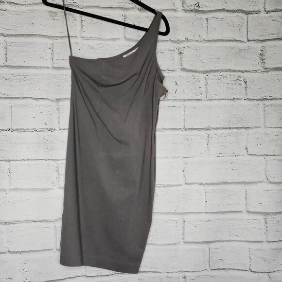 T by Alexander Wang Womens Gray Side Zipper One Shoulder Mini Dress Size Medium - Picture 2 of 9